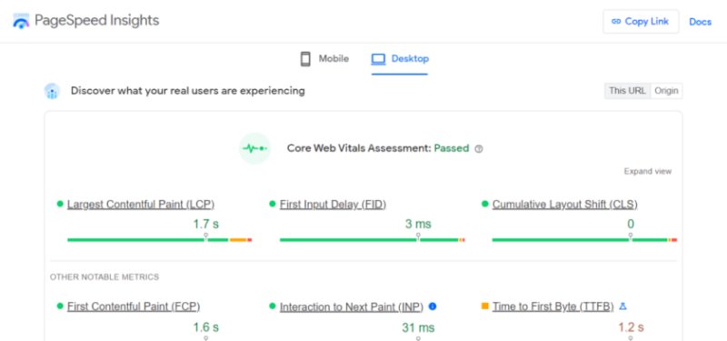 Google 的 PageSpeed Insights 报告示例。