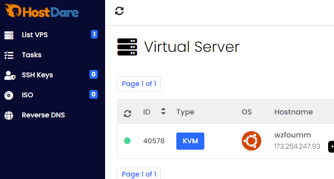 HostDare NVMe SSD VPS管理