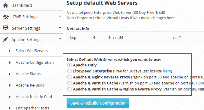 CentOS Web Panel选择Apache