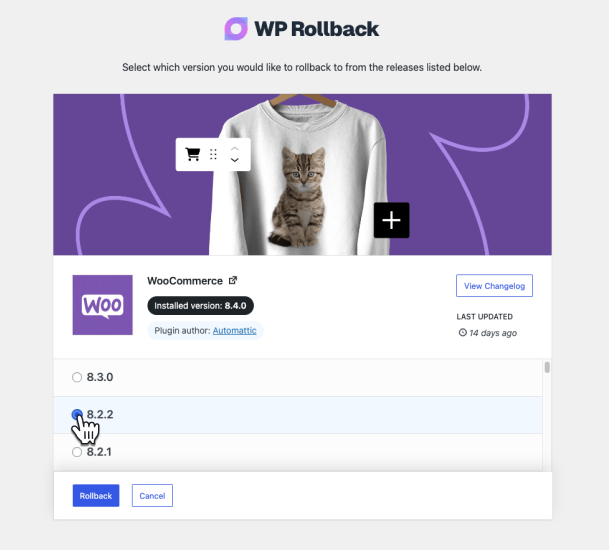 使用 WP Rollback 回滚安装主题和插件的任意版本 - Wp Rollback 2