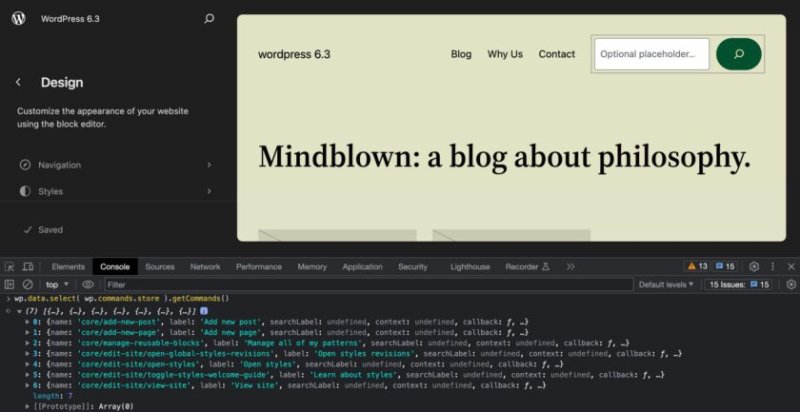 在 WordPress 6.3 中列出命令