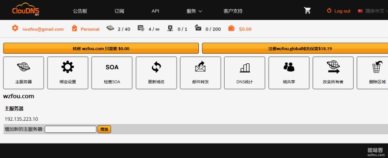 ClouDNS从属DNS面板