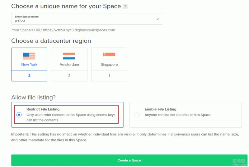 DigitalOcean Spaces新建空间