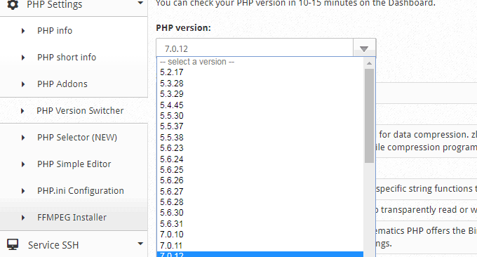CentOS Web Panel切换PHP