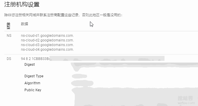 Google Cloud DNS显示DS记录