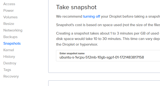 DigitalOcean VPS快照