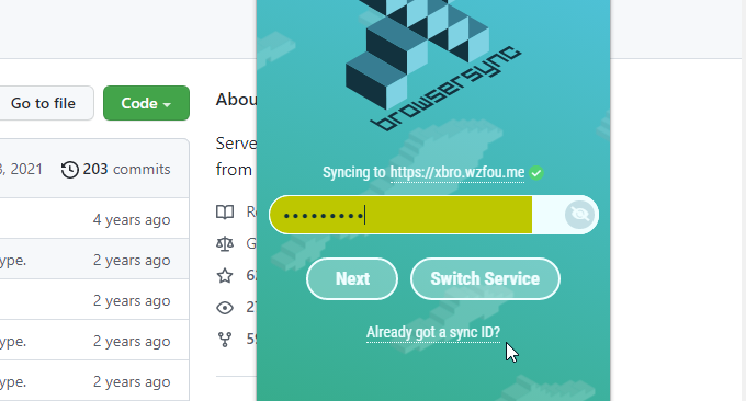 xBrowserSync设置密码