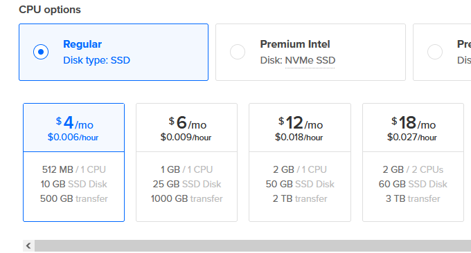 DigitalOcean VPS套餐