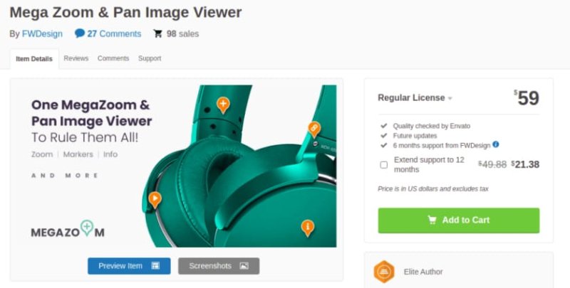 Mega Zoom & Pan Image Viewer 插件加载了许多强大的功能,使其成为最好的 WooCommerce 产品图像缩放插件之一。