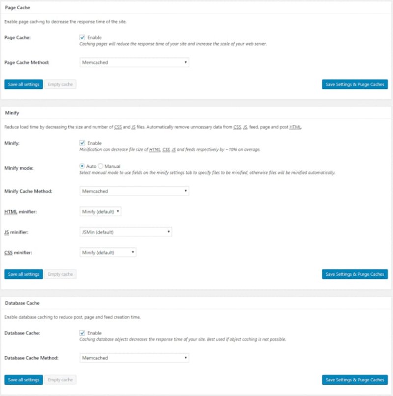 W3 Total Cache 插件启用Memcached