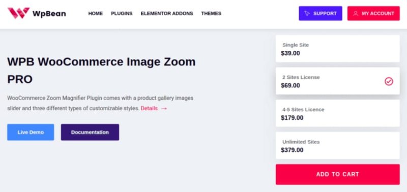 使用 WPB WooCommerce Image Zoom PRO 插件,可以在产品图像上悬停时激活产品图像缩放,单击即可在全屏灯箱中展示图像,还可以让您进行 360 度产品图像旋转。