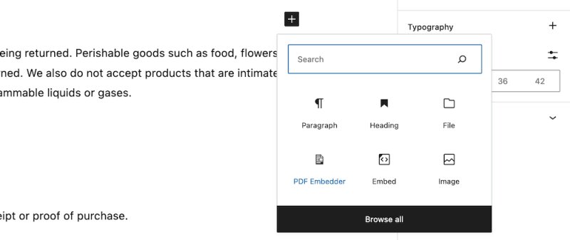 可以在古腾堡块编辑器找到一个 PDF Embedder 块