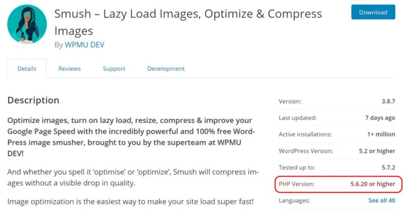 Smush 显示 PHP 版本
