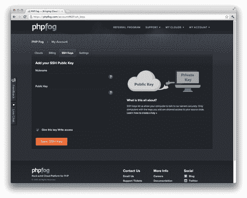 Adding our SSH key to PHP Fog