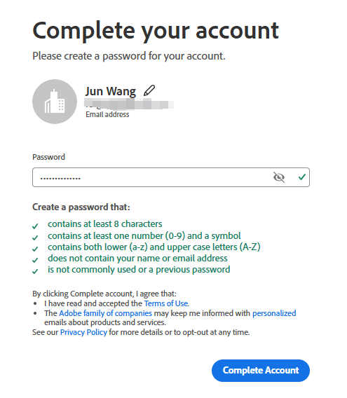 输入adobe的账户密码