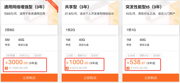 阿里云最后两天云服务器优惠 - 3年1000元新手建站入门2GB内存配置