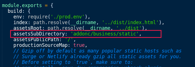 把 assetSubDirectory 的值改为 addonc/business/static 
