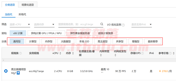 常见的阿里云服务器类型对比和选择应用项目建议
