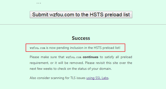 HSTS Preload List提交审核