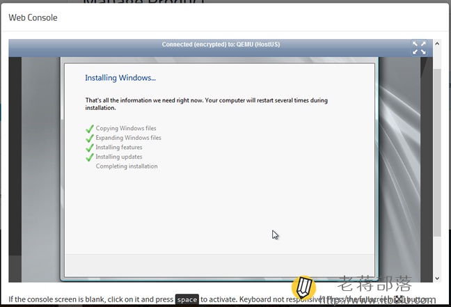 HostUS安装Windows系统进程