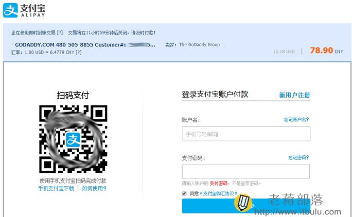 Godaddy支付宝付款